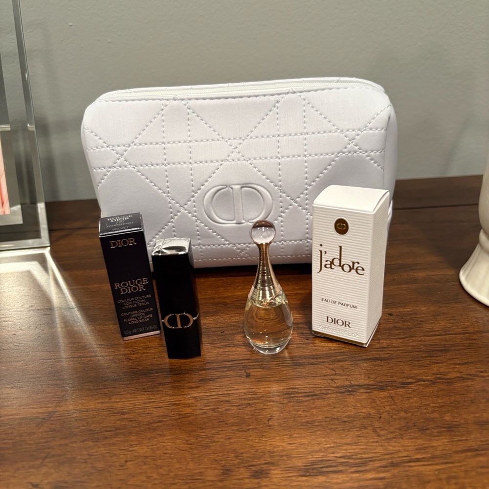 Dior Cosmetics & Accessory Bag with J’Adore & Rouge Dior Lipstick NWT